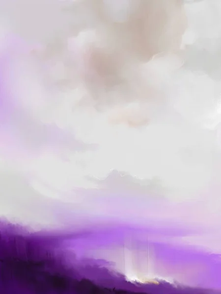 美丽的奇景 背景抽象 紫色色调 空中透视 装饰背景 手绘计算机插图 — 图库照片