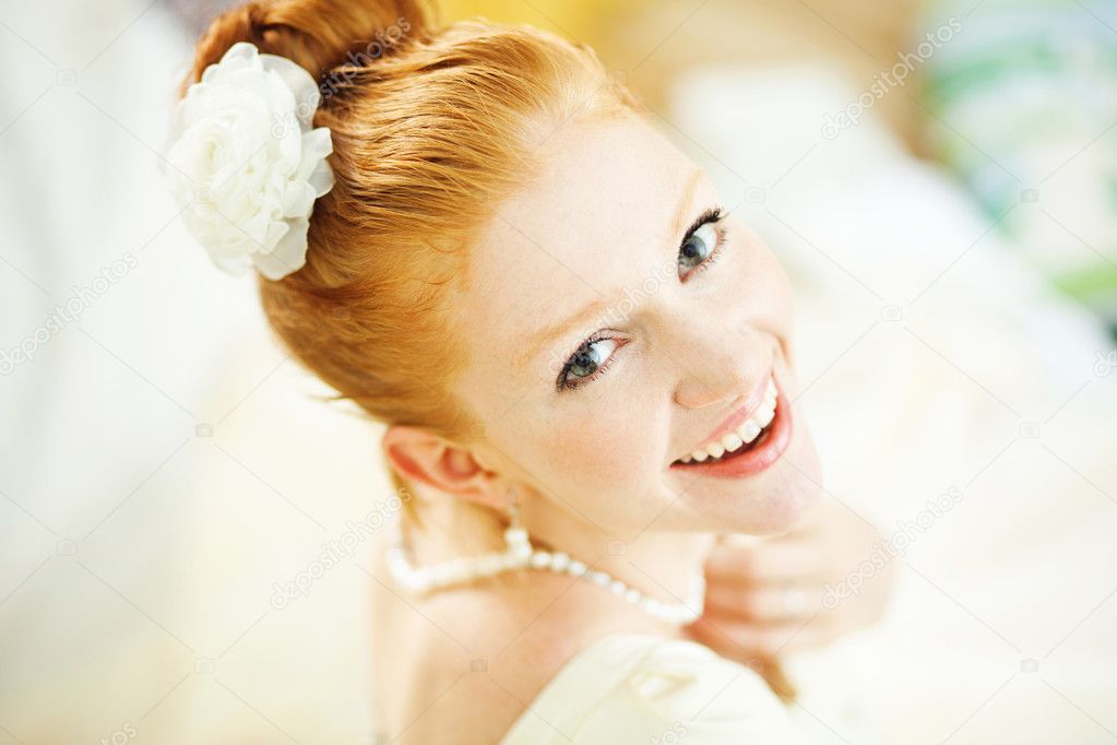 closeup portrait of beautiful bride - soft focus