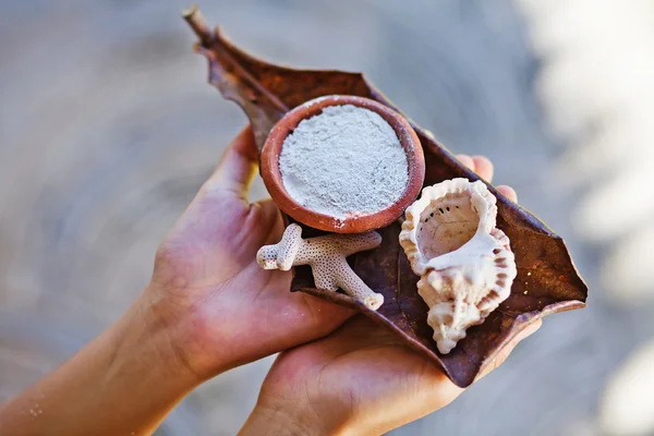 Traditional ayurveda and spa ingredients (soft focus on the clay) — Stock Photo, Image
