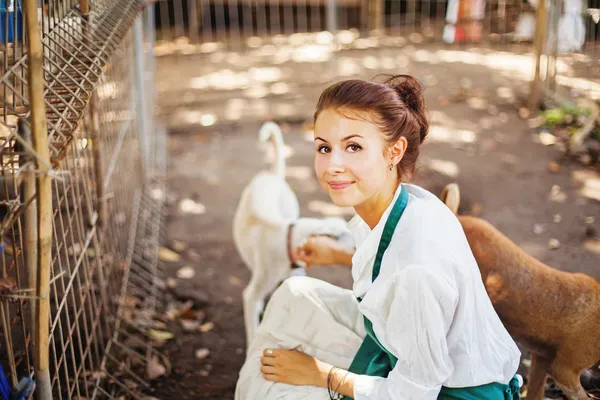 Woman in animal shelter — Stock Photo, Image