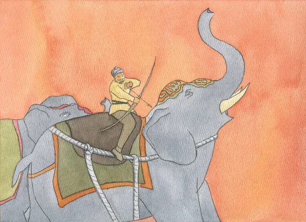 Egy Elefánt Íjász Harcos Íjász Akvarell Illusztráció — Stock Fotó