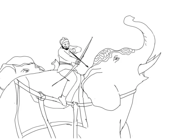 Elefantenbogenschütze Ein Krieger Bogenschütze Schwarz Weiß Skizze — Stockfoto