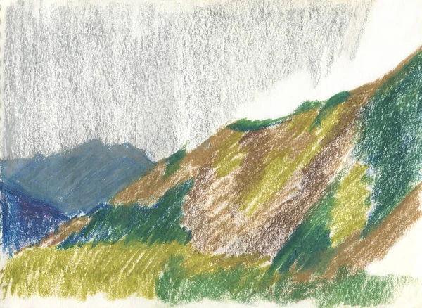 Гірський Пейзаж Пастелями Ескіз Гір — стокове фото