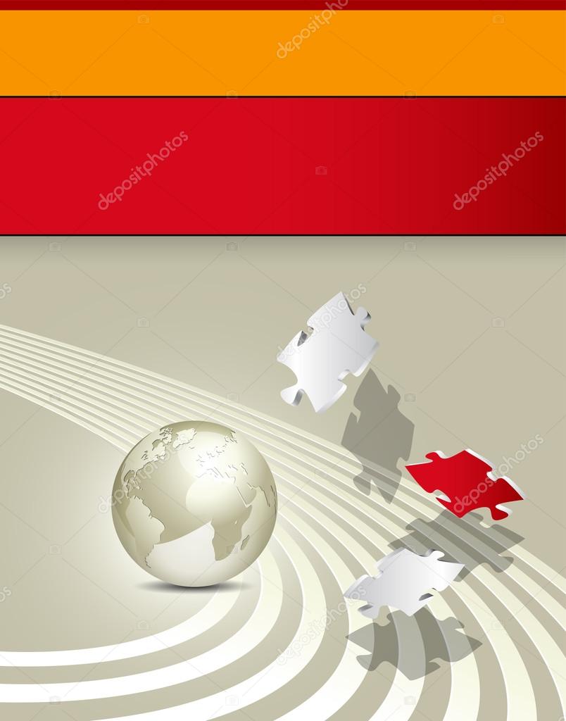 Business brochure design with globe and puzzle pieces