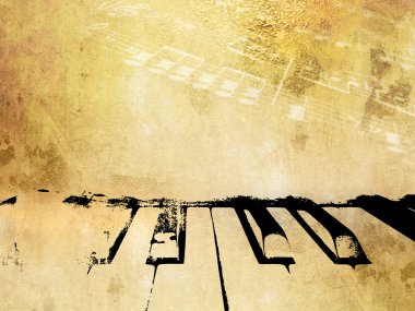 grunge müzik arka plan - vintage piyano ve müzik notlar