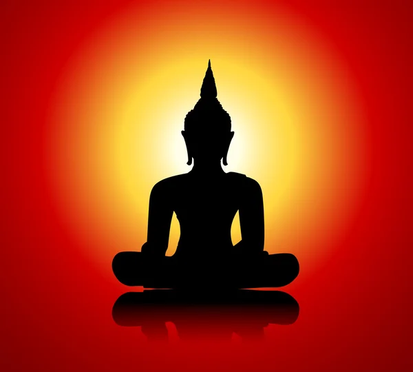 Boeddha silhouet tegen rode achtergrond — Stockvector