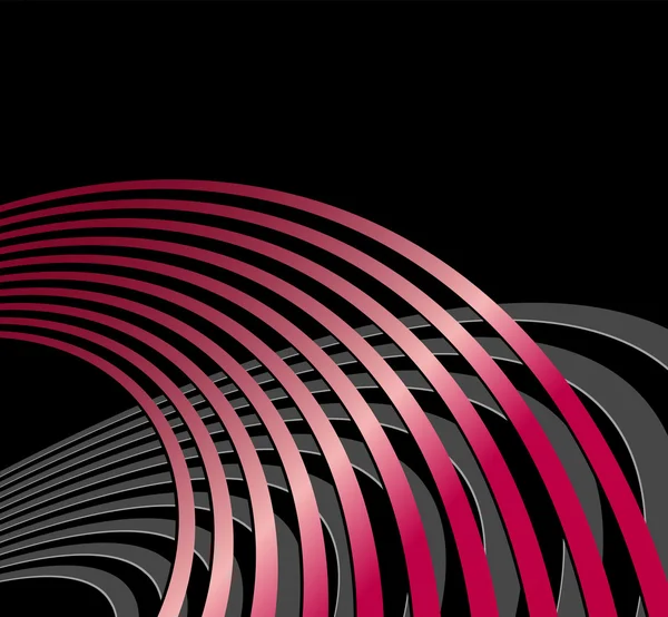 Rádiové vlny - zvukové vlny - abstraktní černé pozadí s červenými čarami — Stockový vektor