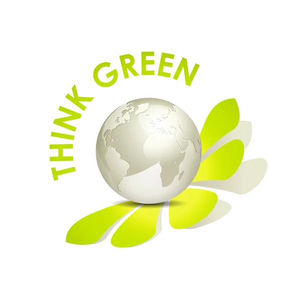 Denk groen pictogram - eco concept met globe — Stockvector