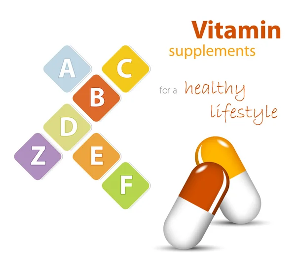 Vitaminas - suplementos nutricionales — Vector de stock