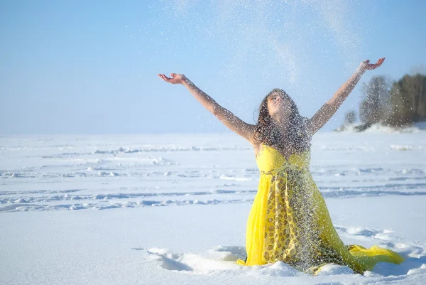 Happy girl with snow — Stock Photo, Image