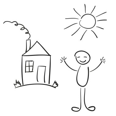 mutlu bir adam evi ve güneş kroki