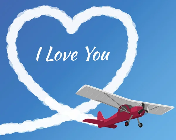 Airplane drawing a cloudy love — Stock Vector