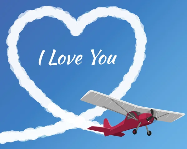 Avião desenhando um amor nublado — Vetor de Stock