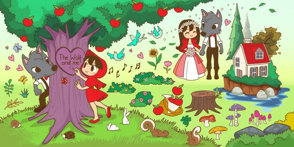 Little Red Riding Hood Wedding —  Vetores de Stock