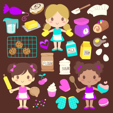 set of baking girl illustration