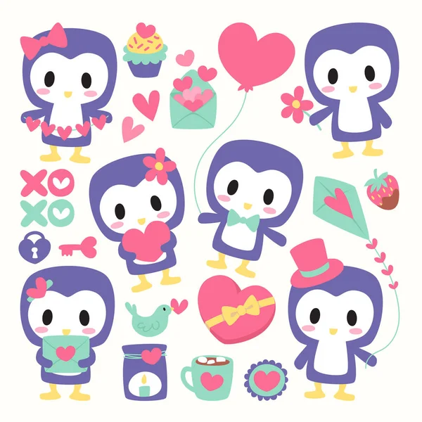 Serie Simpatici Pinguini Illustrazione — Vettoriale Stock