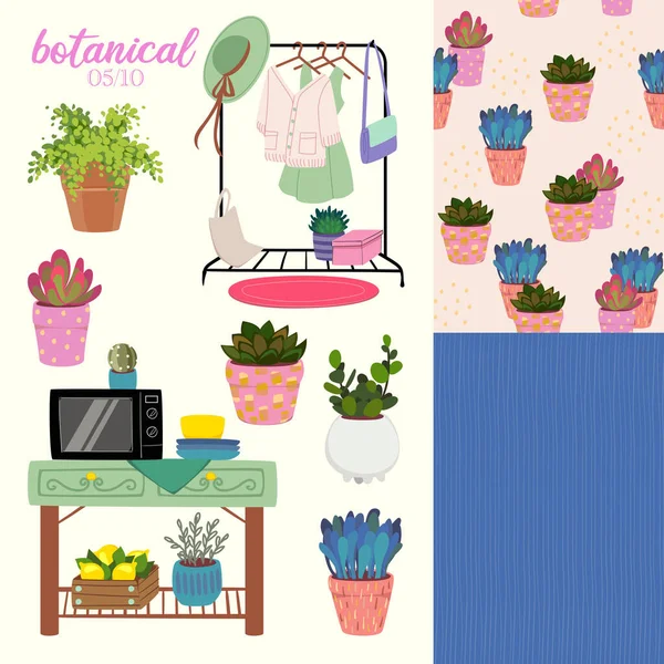 Ilustração Plantas Botânicas Com Interior —  Vetores de Stock