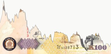 100 zambia kwacha banknotu beyaz arkaplanda telif alanı olan döviz kuru grafiğini gösteriyor