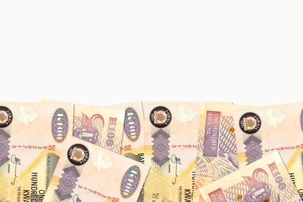 Ongeveer 100 Zambia Kwacha Bankbiljetten Met Kopieerruimte Boven Witte Achtergrond — Stockfoto