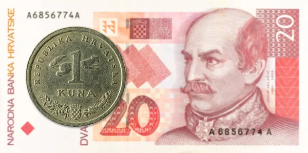 Croatian Kuna Coin Croatian Kuna Bank Note — Stockfoto