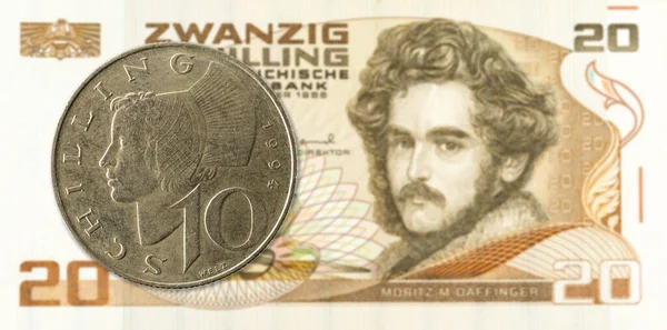 Schilling Münze Gegen Schilling Banknote — Stockfoto