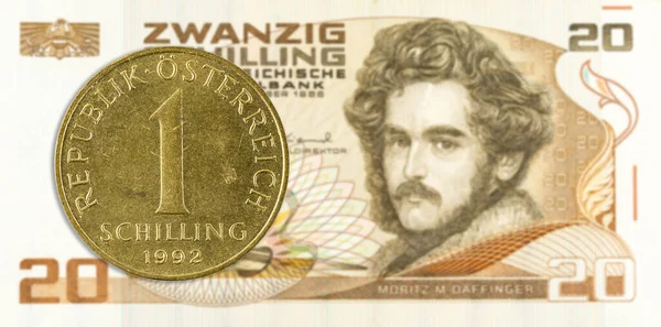 Austrian Schilling Coin Austrian Schilling Bank Note —  Fotos de Stock