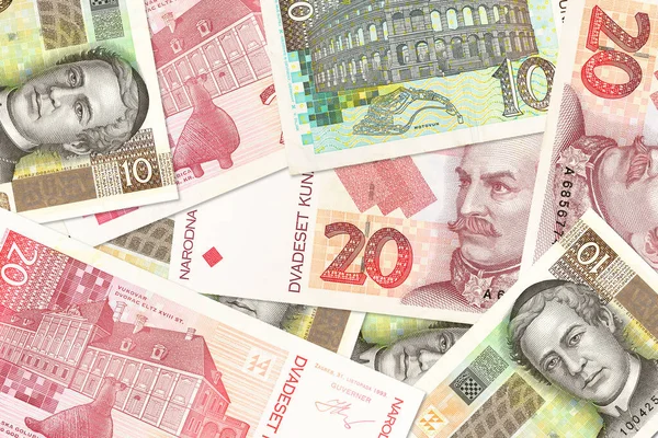 Some Croatian Kuna Bank Notes Mixed Table — Stock Photo, Image