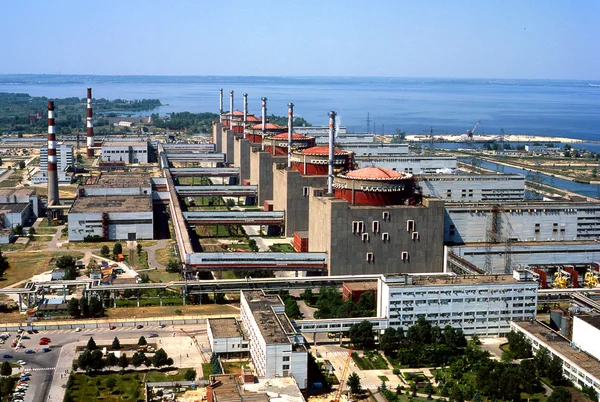 Aerial view of nuclear power plant on — Stock Photo, Image