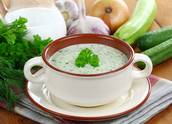 Vegetariánské studená polévka cuketa — Stock fotografie