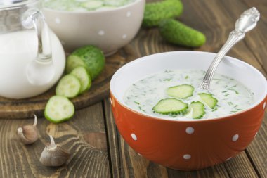 soğuk çorba, salatalık, taze otlar ve yoğurt