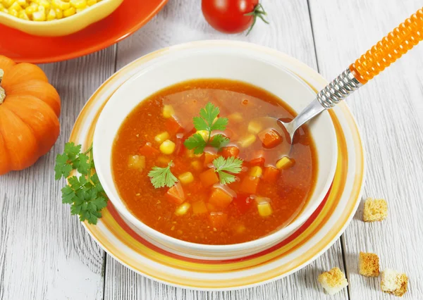 Soup with corn, pumpkin and peppers — Stock Photo, Image