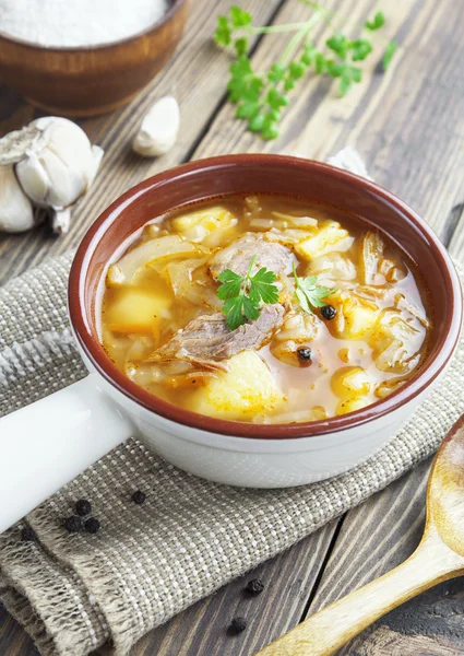 Sopa de repolho com carne — Fotografia de Stock