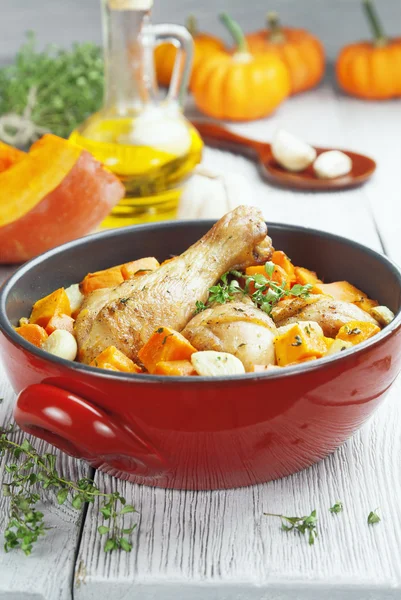 Chicken baked with pumpkin — Stock Photo, Image