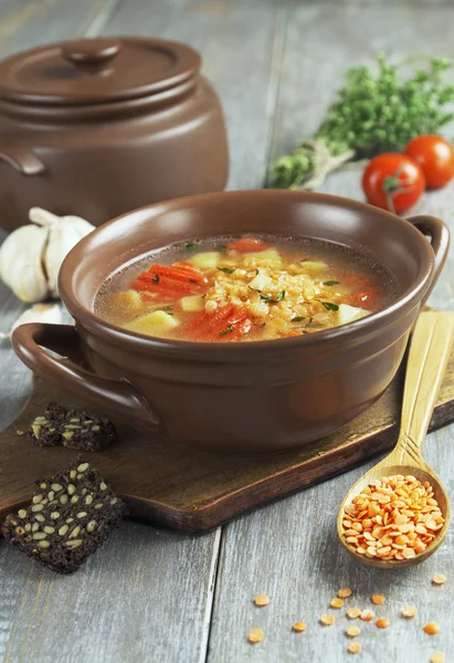 Sopa de lentilha com legumes — Fotografia de Stock