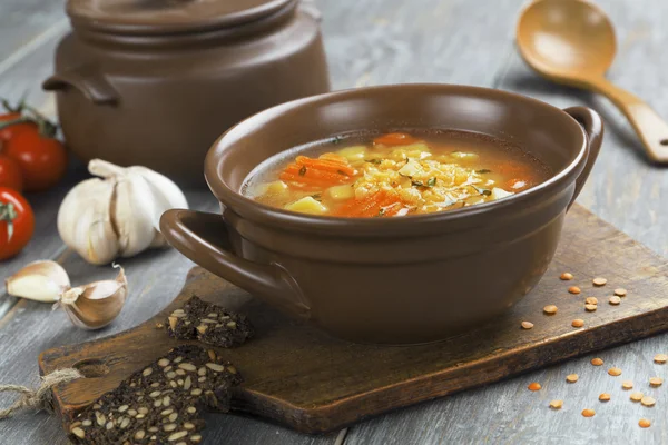 Lentil soup with vegetables — Stock Photo, Image