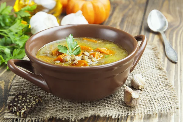 Sopa de lentilha com abóbora — Fotografia de Stock