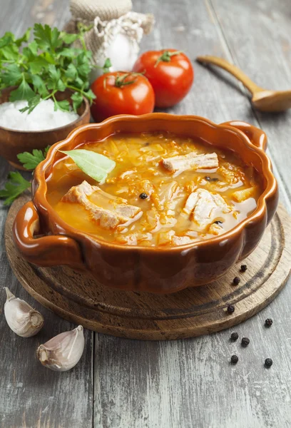 Sopa de repolho com carne — Fotografia de Stock