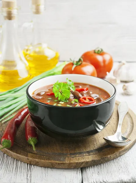 Chili leves vörös bab és a Zöldek — Stock Fotó
