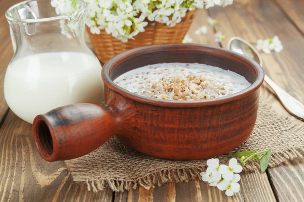 Buckwheat porridge with milk — Stock Photo, Image