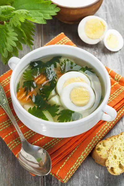 Nettle soup with egg — Stock Photo, Image