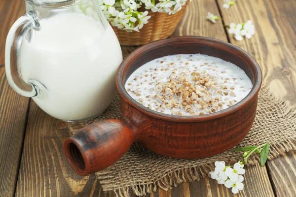 Boekweit PAP met melk — Stockfoto