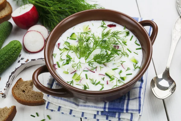 Koude zomer soep met yoghurt en fruit — Stockfoto