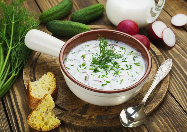 Zuppa estiva fredda con yogurt e verdure — Foto Stock