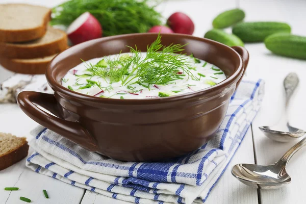 Cold summer soup with yogurt and vegetables — Stock Image Cold summer soup with yogurt and vegetables Stock Image