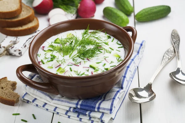 Sopa de verão fria com iogurte e legumes — Fotografia de Stock