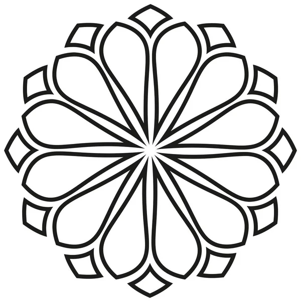 Fleur, contour noir isolé sur fond blanc, élément de design radial, illustration plate, icône — Image vectorielle
