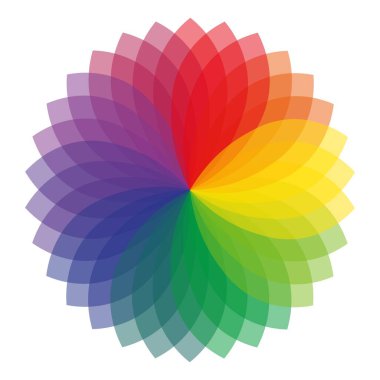 Beyaz arkaplanda gökkuşağı yaprakları, çiçek şekli, şeffaf, beyaz arkaplan, illüstrasyon