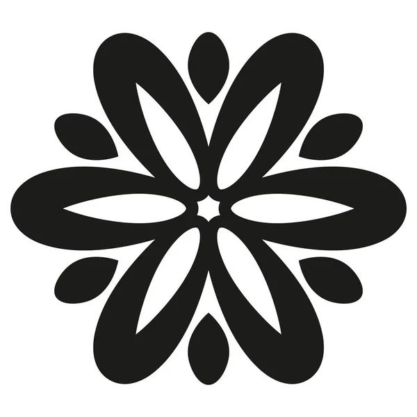 Fleur Contour Noir Isolé Sur Fond Blanc Élément Design Radial — Image vectorielle
