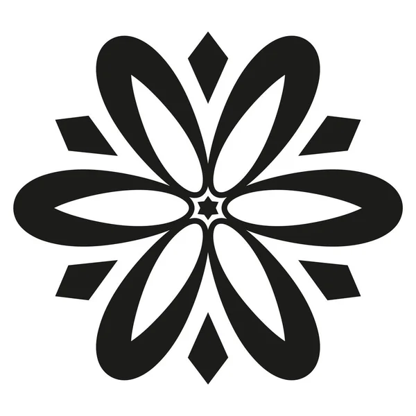 Fleur Contour Noir Isolé Sur Fond Blanc Élément Design Radial — Image vectorielle