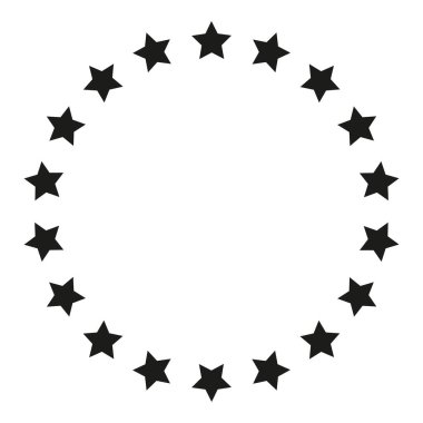Beyaz arkaplanda izole edilmiş siyah yıldızların çerçevesi, vektör illüstrasyonu, tasarım elementi